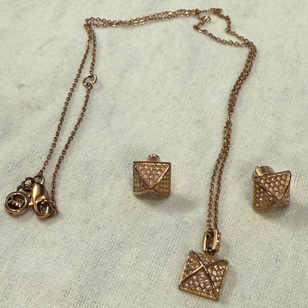 Michael Kors Rose Gold Pyramid Stud Necklace & Earring Set